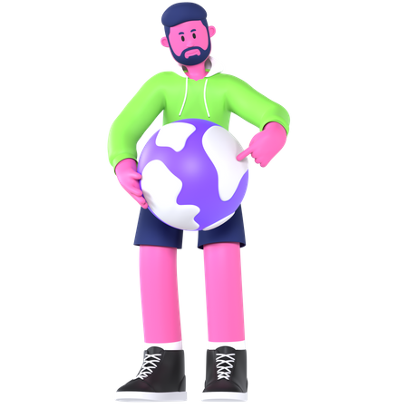Menino apontando o globo  3D Illustration