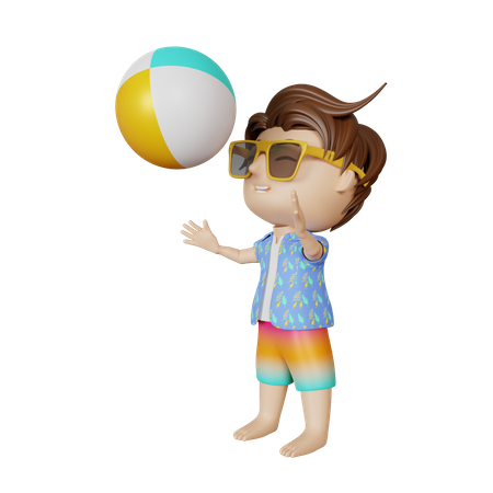 Menino brincando com bola de praia  3D Illustration