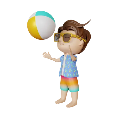 Menino brincando com bola de praia  3D Illustration