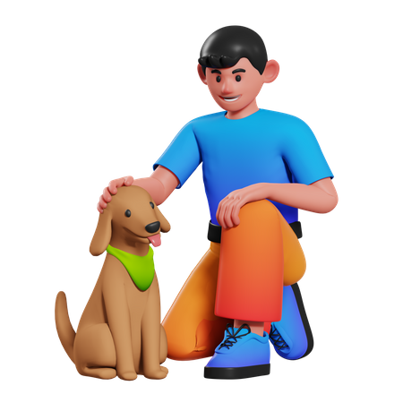 Menino brincando com cachorro de estimação  3D Illustration