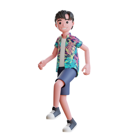 Menino andando na praia  3D Illustration