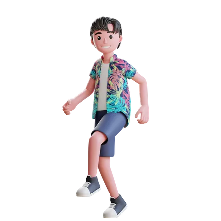 Menino andando na praia  3D Illustration