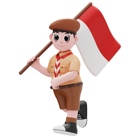 Menino com bandeira da Indonésia  3D Illustration
