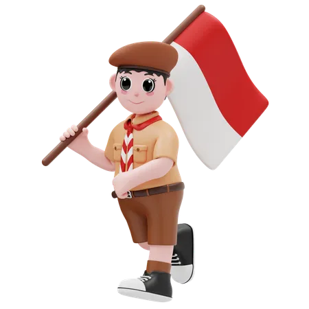 Menino com bandeira da Indonésia  3D Illustration