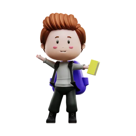 Menino com mochila escolar  3D Illustration