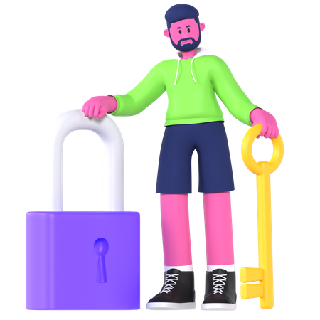 Menino com chave  3D Illustration