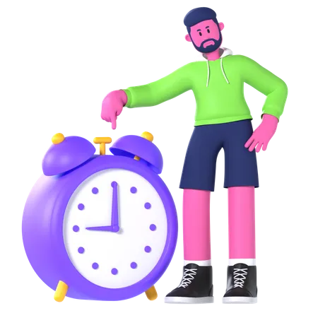 Menino com despertador  3D Illustration