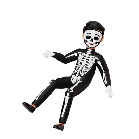Menino fantasiado de esqueleto caindo  3D Illustration
