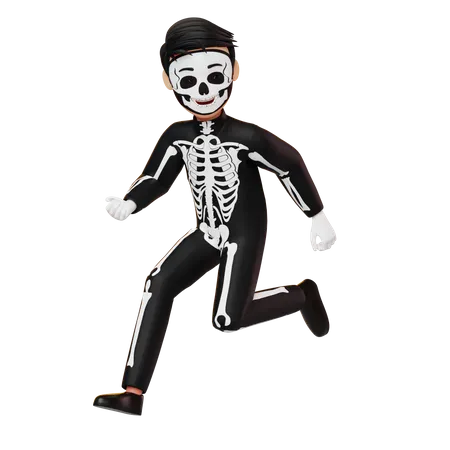 Menino com fantasia de esqueleto correndo  3D Illustration