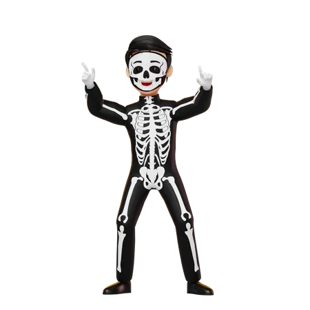 Menino fantasiado de esqueleto dançando  3D Illustration