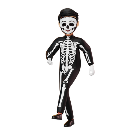 Menino fantasiado de esqueleto dançando  3D Illustration