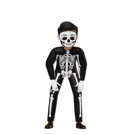 Menino com fantasia de esqueleto dobrando  3D Illustration