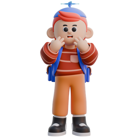 Menino com personagem 3D surpreso  3D Illustration