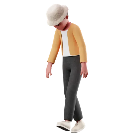 Menino com pose de caminhada cansada  3D Illustration