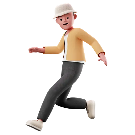 Menino com pose de corrida e salto  3D Illustration