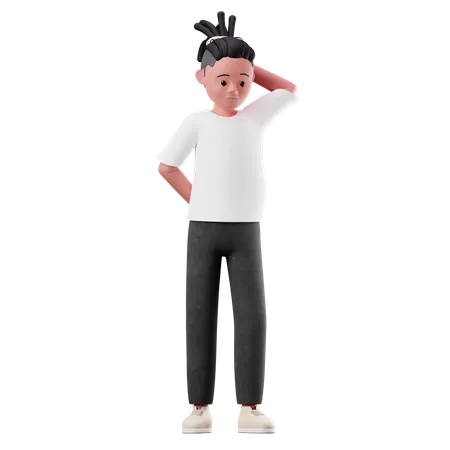 Menino com pose de preocupação  3D Illustration