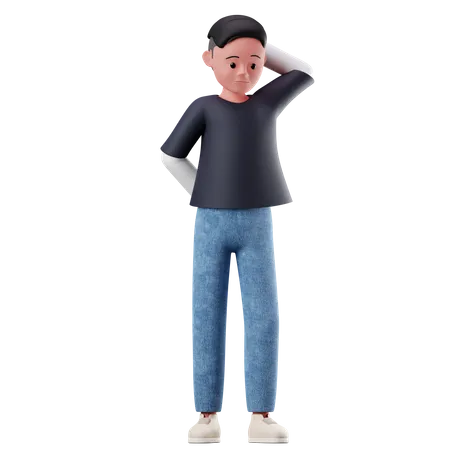 Menino com pose de preocupação  3D Illustration