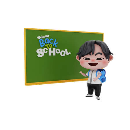 Menino com placa verde  3D Illustration