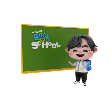 Menino com placa verde  3D Illustration