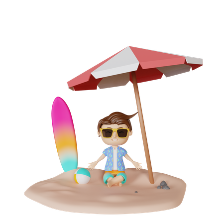 Garoto aproveitando as férias de verão  3D Illustration