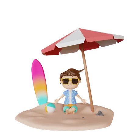 Garoto aproveitando as férias de verão  3D Illustration