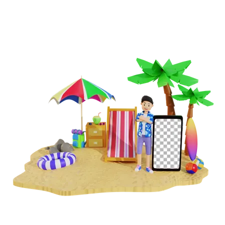 Garoto aproveitando as férias de verão  3D Illustration