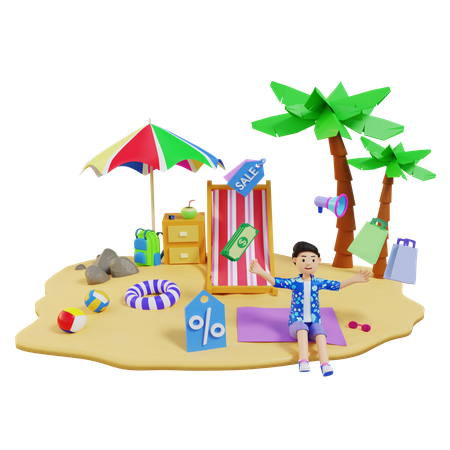 Garoto aproveitando as férias de verão  3D Illustration