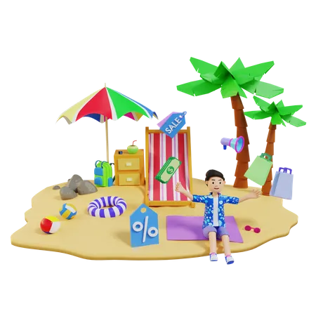 Garoto aproveitando as férias de verão  3D Illustration