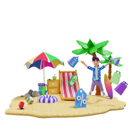 Garoto aproveitando as férias de verão  3D Illustration