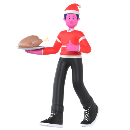 Menino de Natal tomando jantar de Natal  3D Illustration