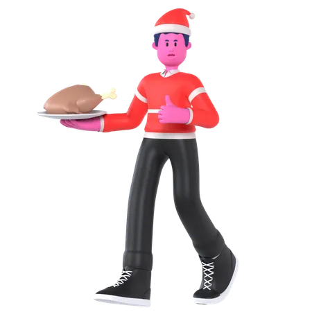 Menino de Natal tomando jantar de Natal  3D Illustration