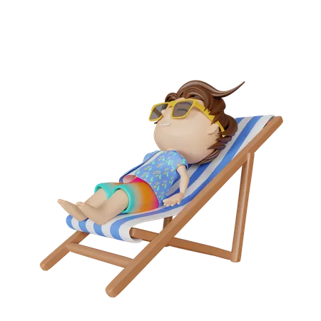 Menino dormindo no deck da praia  3D Illustration