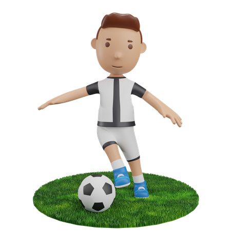 Menino driblando futebol  3D Illustration