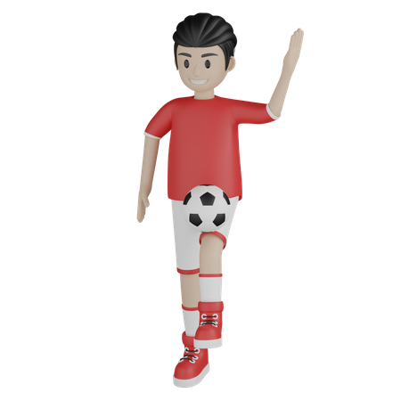 Menino driblando futebol  3D Illustration