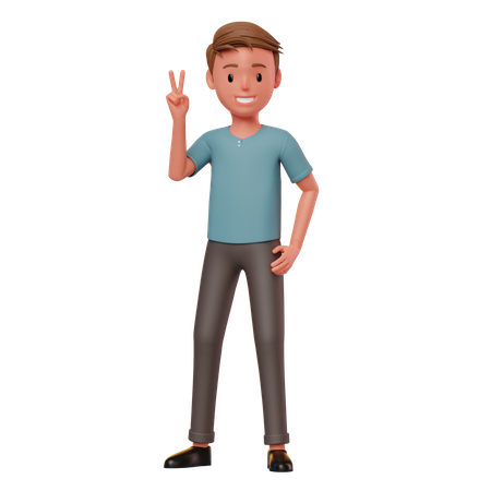 Menino em paz pose de gesto com a mão  3D Illustration