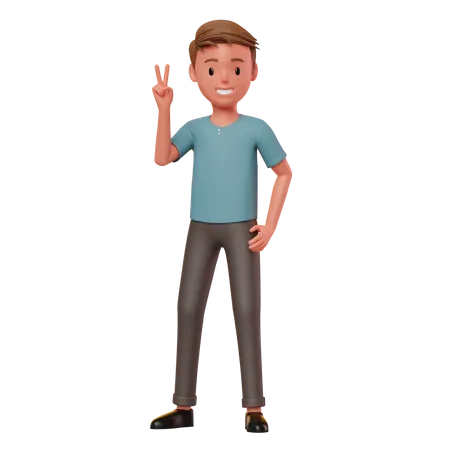 Menino em paz pose de gesto com a mão  3D Illustration