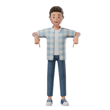 Menino em pé apontando para baixo  3D Illustration