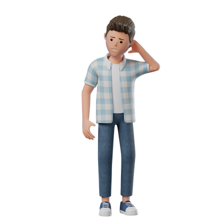 Menino parado tímido  3D Illustration