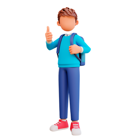Menino de escola mostrando os polegares para cima  3D Illustration
