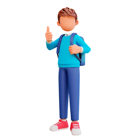 Menino de escola mostrando os polegares para cima  3D Illustration