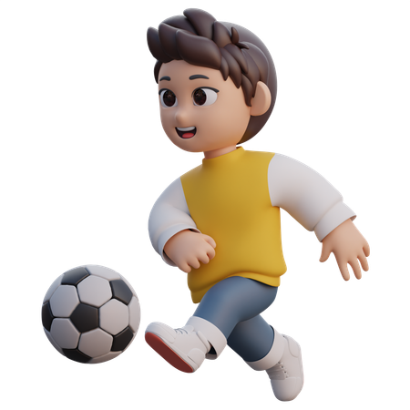 O menino está jogando futebol  3D Illustration