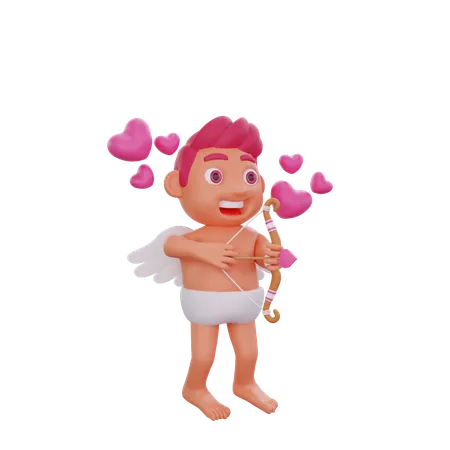 Menino está segurando a flecha do Cupido  3D Illustration