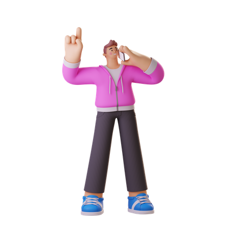 Menino falando ao telefone enquanto levanta um dedo  3D Illustration