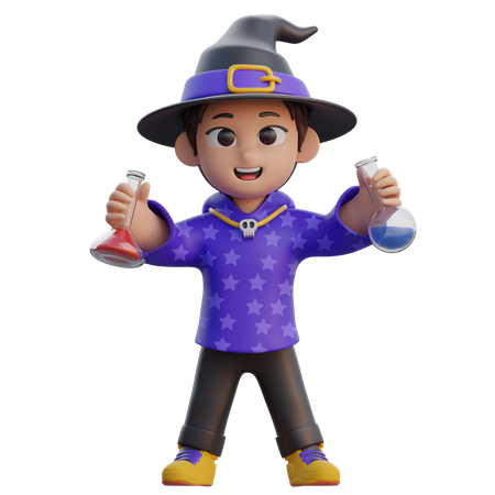 Menino fantasiado de mago com garrafa de veneno  3D Icon