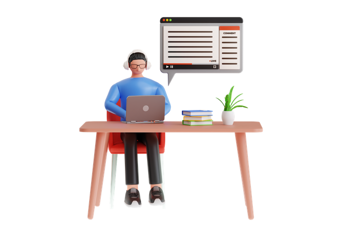 Menino fazendo aprendizagem on-line  3D Illustration