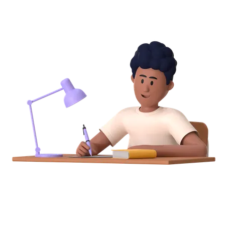 Garoto fazendo lição de casa  3D Illustration