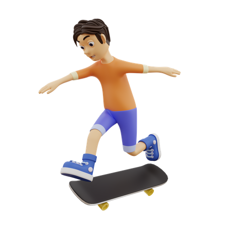 Garoto patinando no skate  3D Illustration