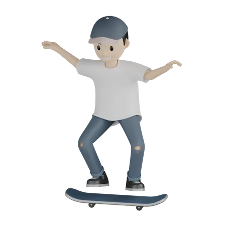 Garoto andando de skate  3D Illustration