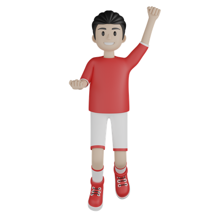 Garoto feliz vencendo partida de futebol  3D Illustration