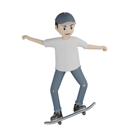 Garoto feliz jogando skate  3D Illustration